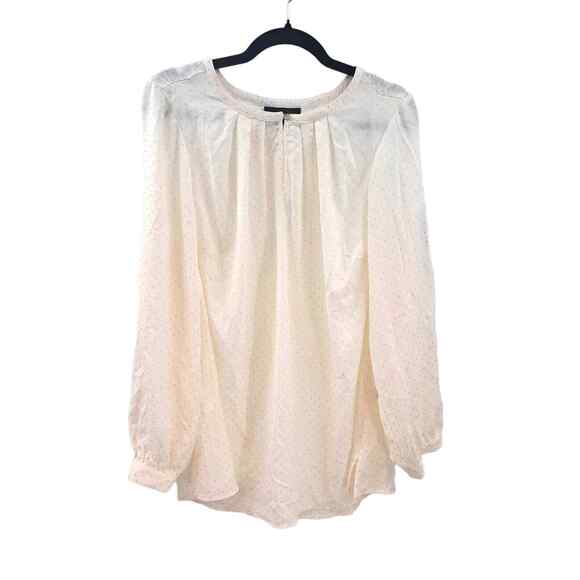 Lane Bryant Blouse Top Plus 16 Gold Sparkle Dot Keyhole Neck Long Sleeve Ivory - Picture 1 of 8